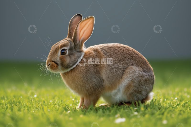 高清大图下载【趣麦麦图】草地上的棕色兔子特写