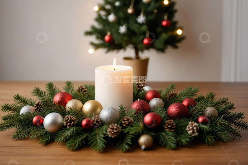 高清大图下载【趣麦麦图】圣诞蜡烛装饰场景