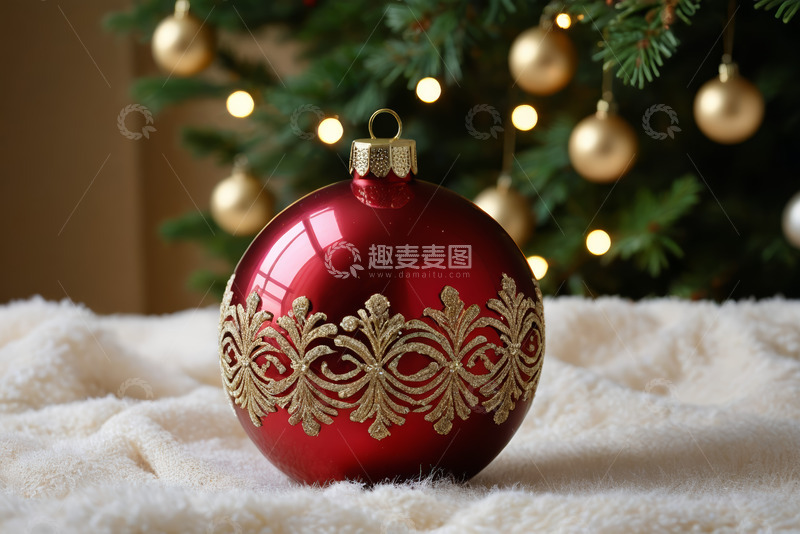 高清大图下载【趣麦麦图】红色圣诞装饰球与圣诞树