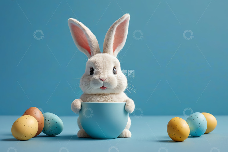 高清大图下载【趣麦麦图】白兔与彩蛋特写画面