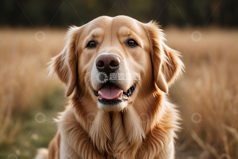 高清大图下载【趣麦麦图】户外草地的金毛犬特写