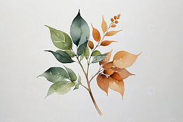 水彩风格植物枝叶插画