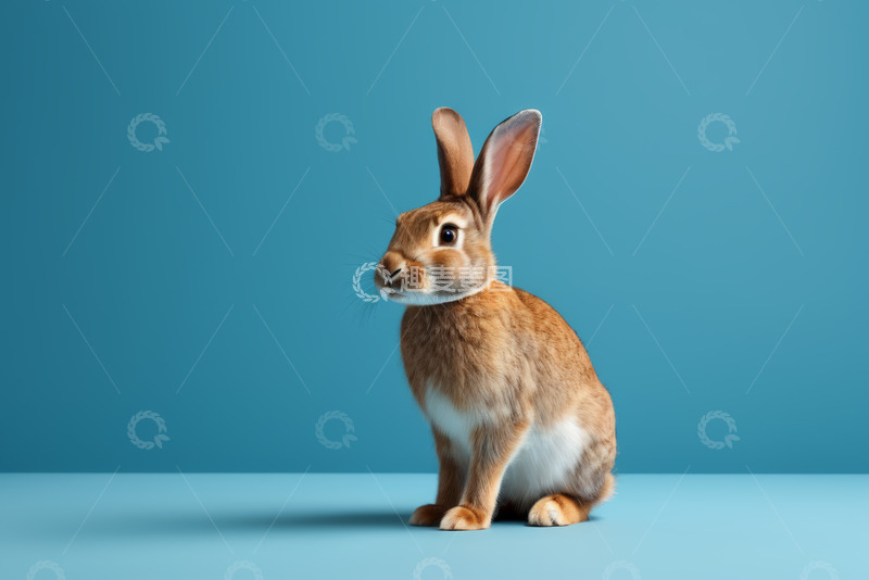 高清大图下载【趣麦麦图】蓝色背景前的坐立兔子