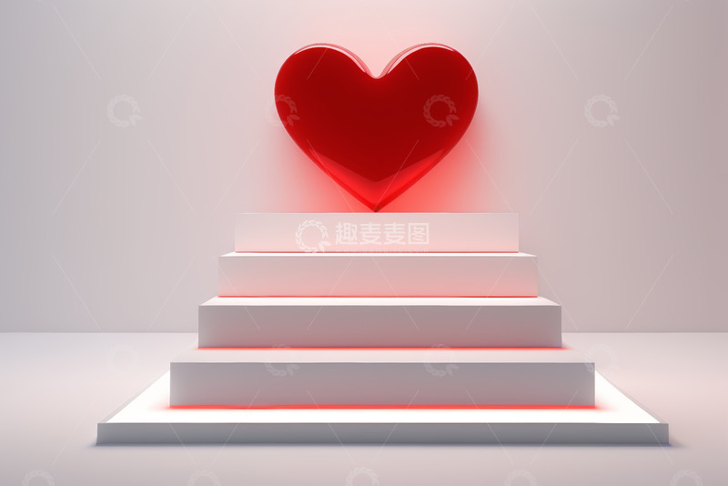 高清大图下载【趣麦麦图】白色台阶上的红色爱心