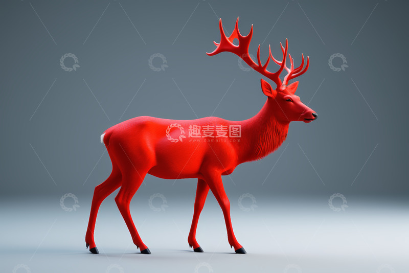 高清大图下载【趣麦麦图】红色驯鹿三维渲染素材