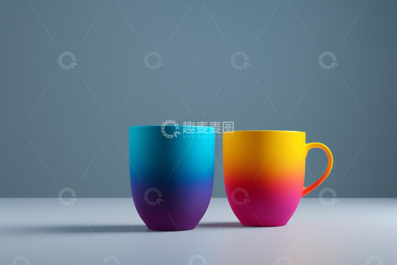 高清大图下载【趣麦麦图】多彩渐变马克杯静物展示
