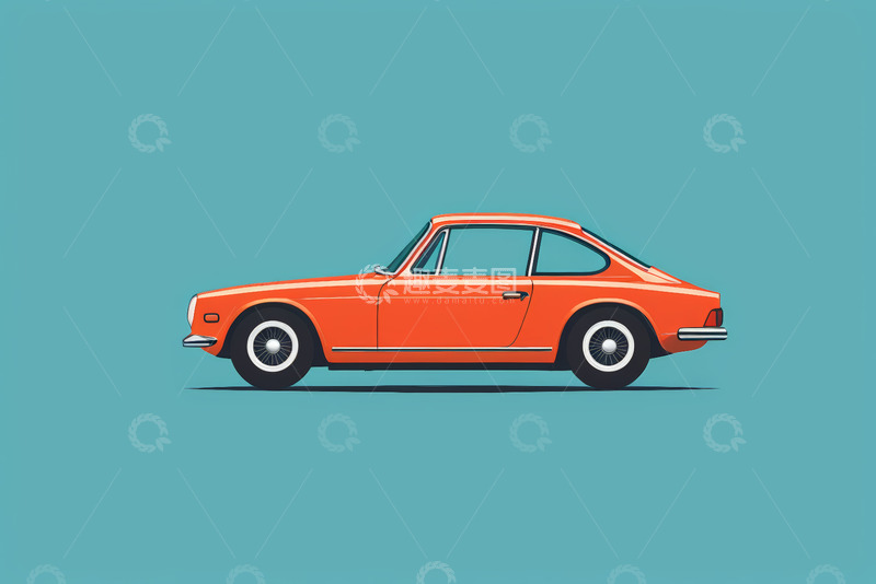 高清大图下载【趣麦麦图】橙色复古汽车侧面图