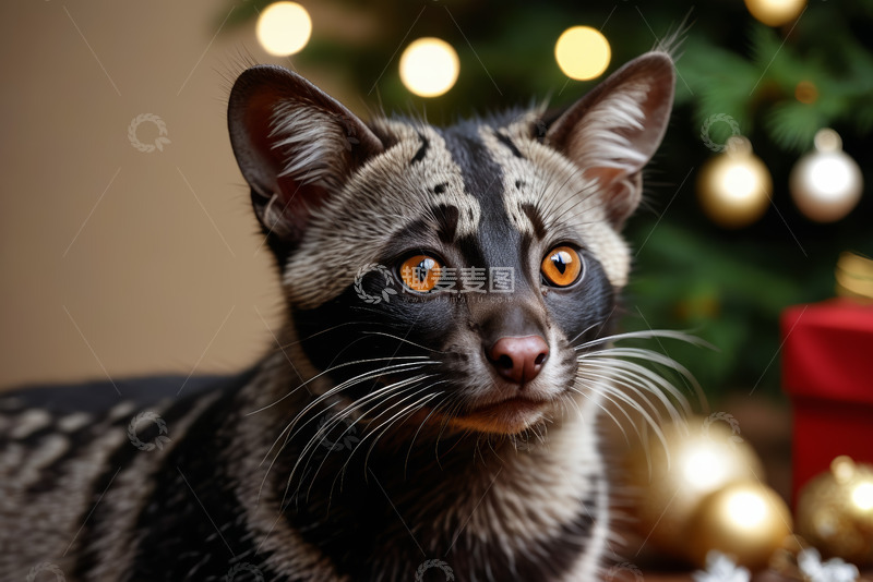 高清大图下载【趣麦麦图】圣诞节背景下的可爱猫咪