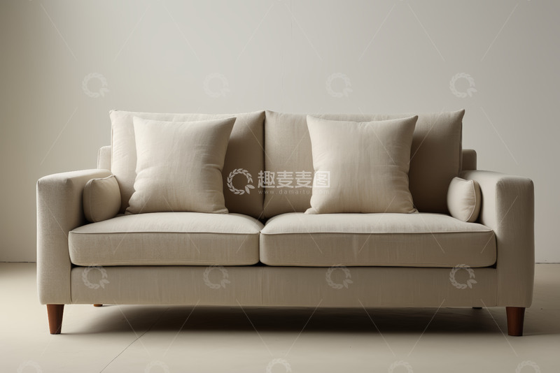 高清大图下载【趣麦麦图】米色双人沙发带抱枕家居素材