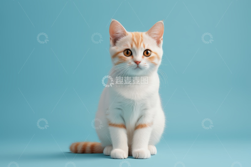 高清大图下载【趣麦麦图】浅色背景可爱小猫正面照