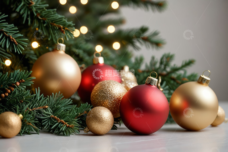 高清大图下载【趣麦麦图】圣诞装饰球与圣诞树素材