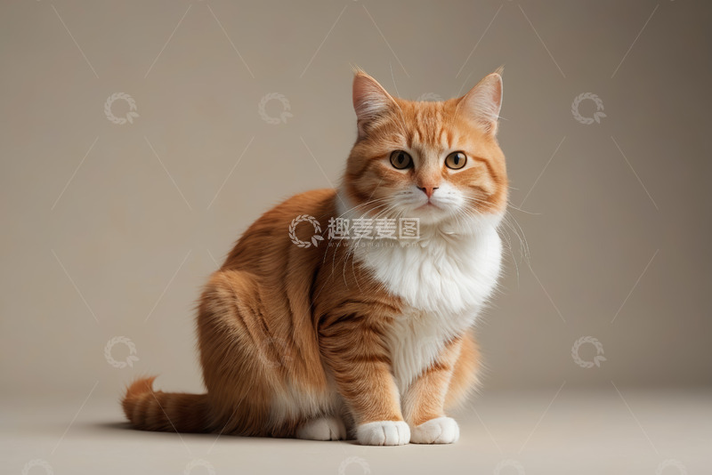 高清大图下载【趣麦麦图】橘白相间猫咪端坐照片