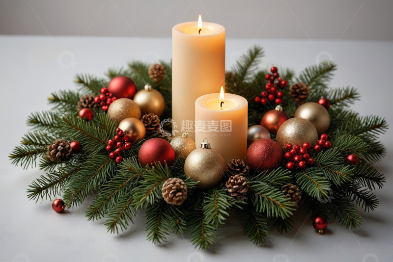 高清大图下载【趣麦麦图】圣诞装饰蜡烛花环