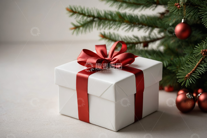 高清大图下载【趣麦麦图】圣诞树下的白色礼物盒