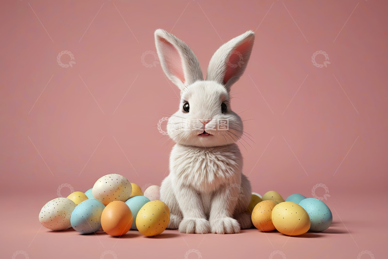 高清大图下载【趣麦麦图】白兔与彩蛋静物场景