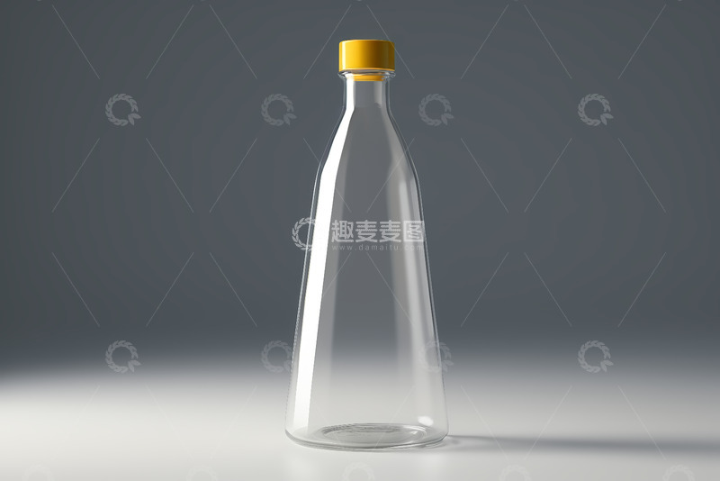 高清大图下载【趣麦麦图】透明玻璃瓶带黄色瓶盖特写
