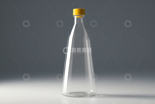 透明玻璃瓶带黄色瓶盖特写