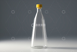 透明玻璃瓶带黄色瓶盖特写