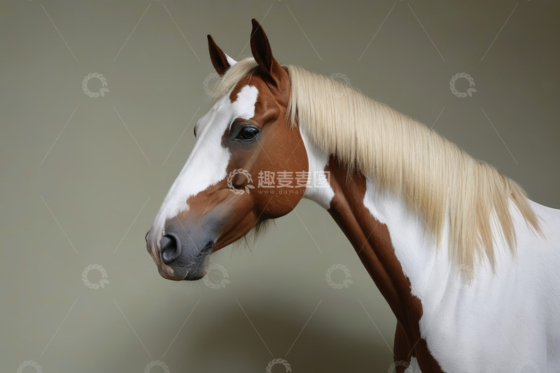 高清大图下载【趣麦麦图】棕白相间马特写