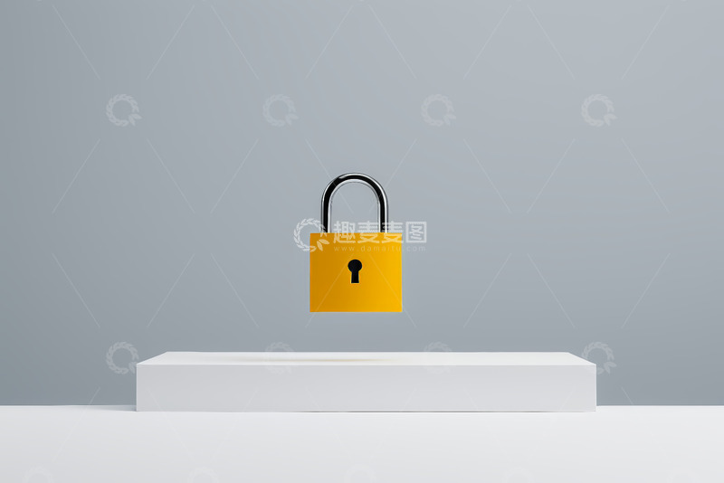 高清大图下载【趣麦麦图】悬浮黄色挂锁展示素材