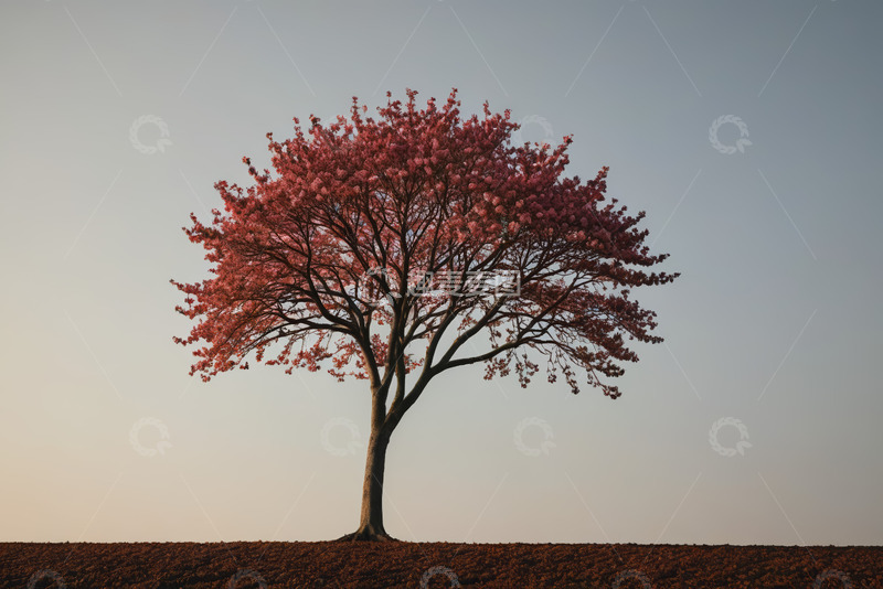 高清大图下载【趣麦麦图】孤树绽放粉红色花朵