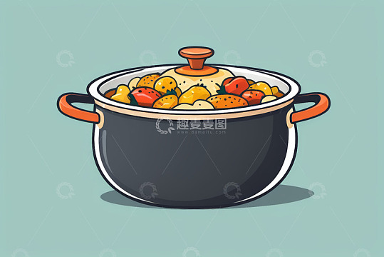 卡通风格锅内食物插画