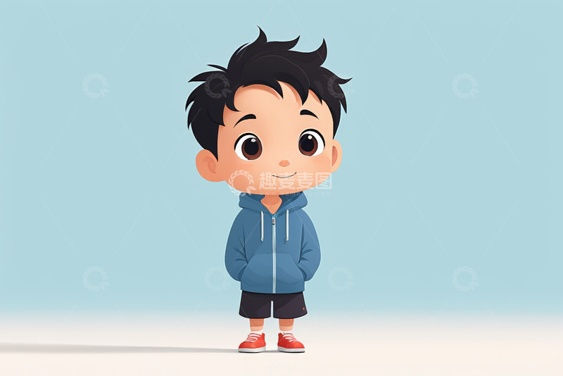 高清大图下载【趣麦麦图】穿蓝色连帽衫的卡通小男孩