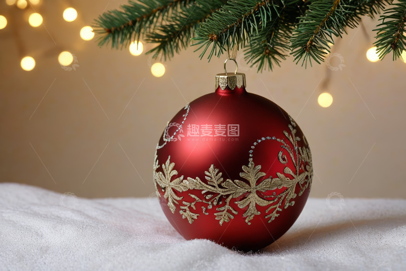 高清大图下载【趣麦麦图】红色圣诞球挂饰特写