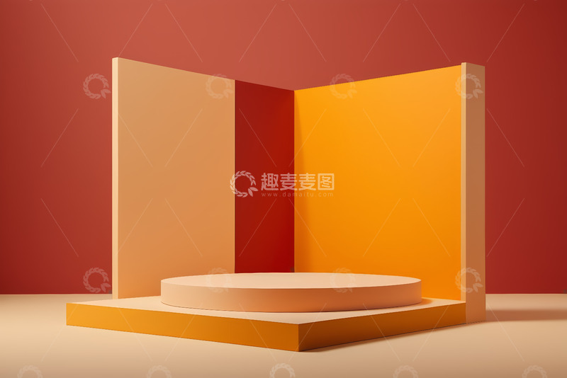 高清大图下载【趣麦麦图】多彩背景下的圆形产品展示台