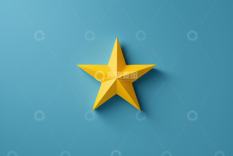 高清大图下载【趣麦麦图】蓝色背景上的黄色立体五角星