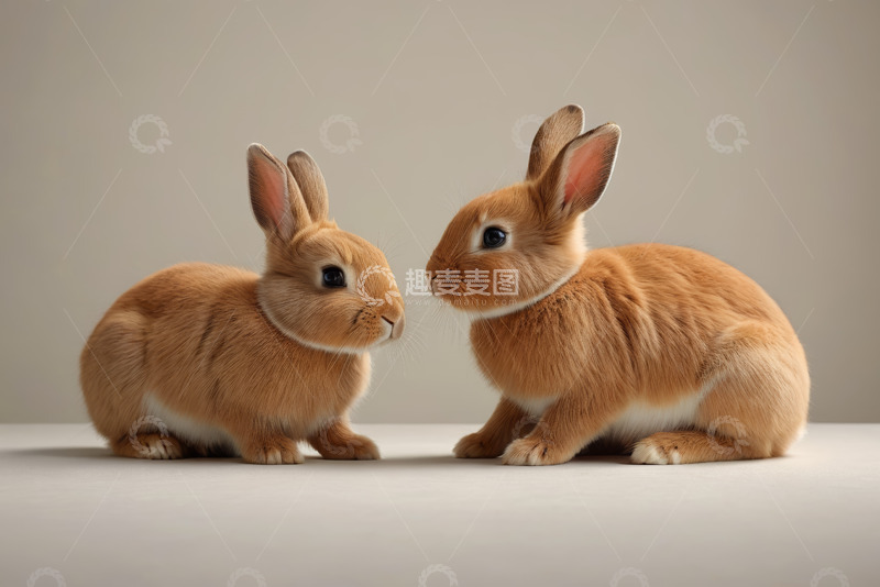 高清大图下载【趣麦麦图】两只可爱兔子相对而坐