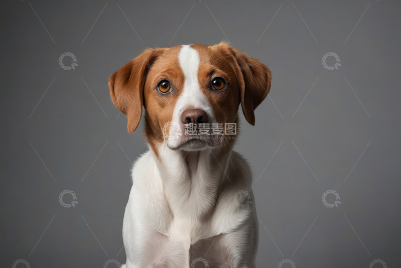 高清大图下载【趣麦麦图】棕白相间小狗正面特写