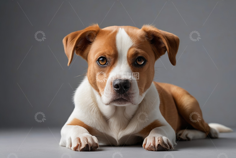 高清大图下载【趣麦麦图】趴着的棕白相间小狗特写