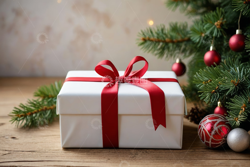 高清大图下载【趣麦麦图】圣诞树下的白色礼物盒