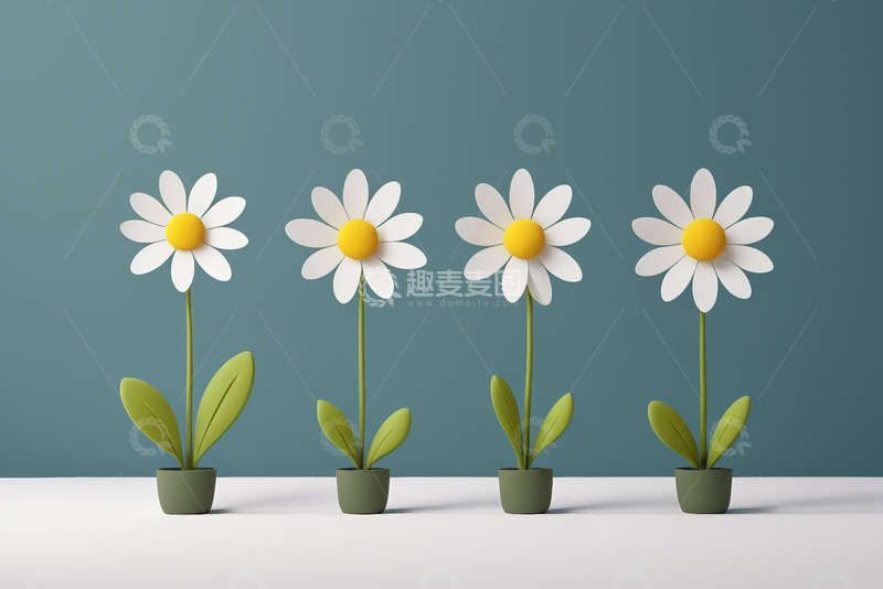 高清大图下载【趣麦麦图】四株简约风格雏菊盆栽