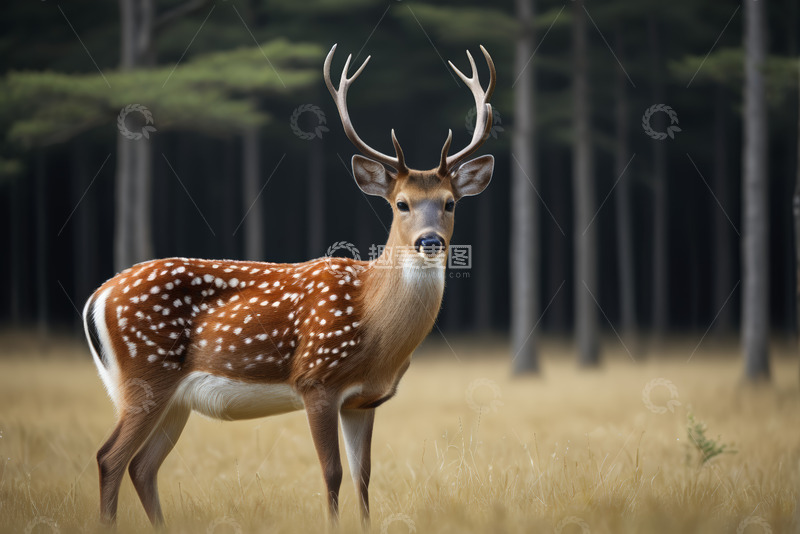 高清大图下载【趣麦麦图】森林中站立的斑点鹿