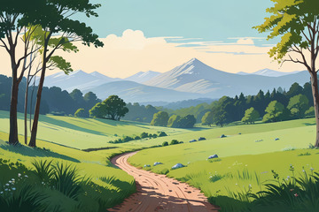 户外山间草地田园风景