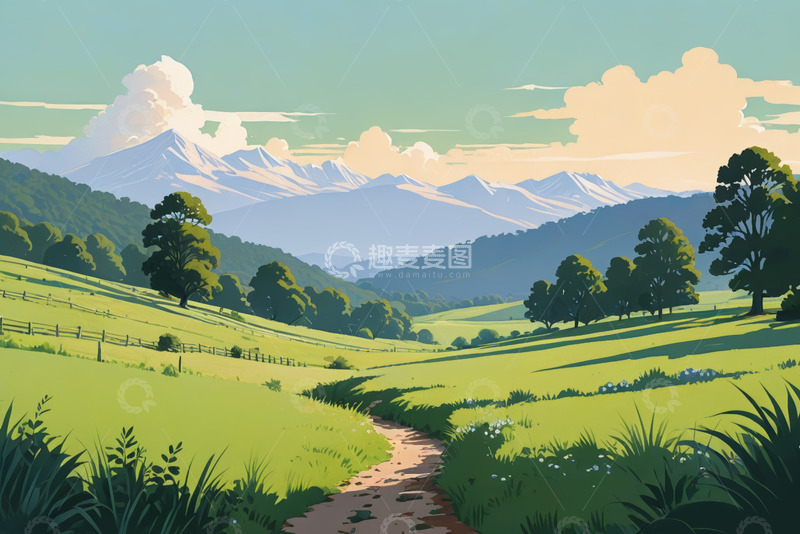 高清大图下载【趣麦麦图】山间绿野草地自然风光