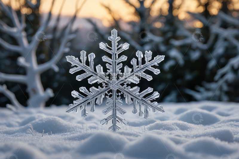 高清大图下载【趣麦麦图】特写雪花立于雪地场景