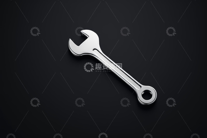 高清大图下载【趣麦麦图】银色扳手置于黑色背景
