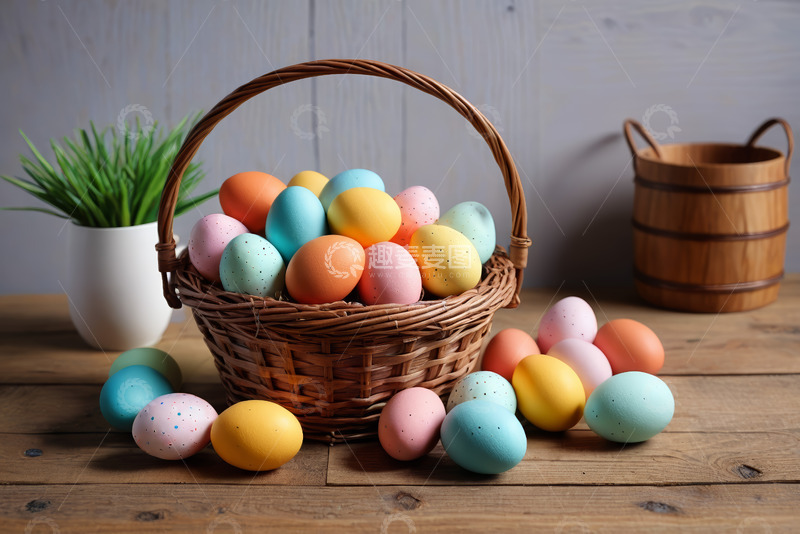 高清大图下载【趣麦麦图】篮子里的复活节装饰彩蛋