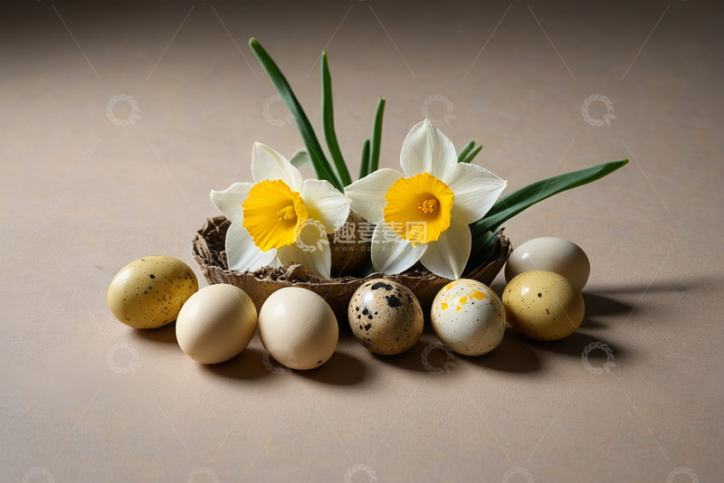 高清大图下载【趣麦麦图】水仙花与彩蛋静物组合