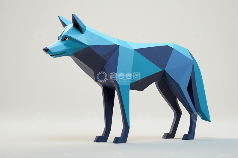 高清大图下载【趣麦麦图】蓝色多边形风格狼3D模型