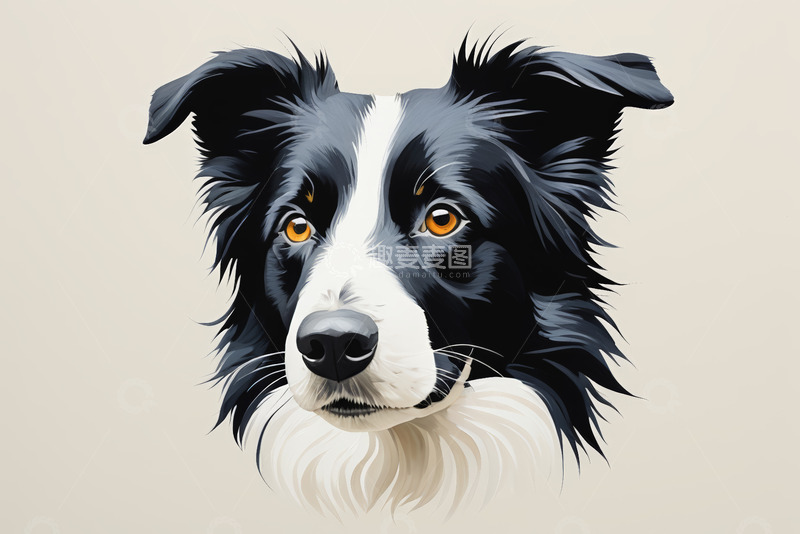 高清大图下载【趣麦麦图】黑白边牧犬头部特写