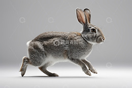 奔跑的灰色兔子特写