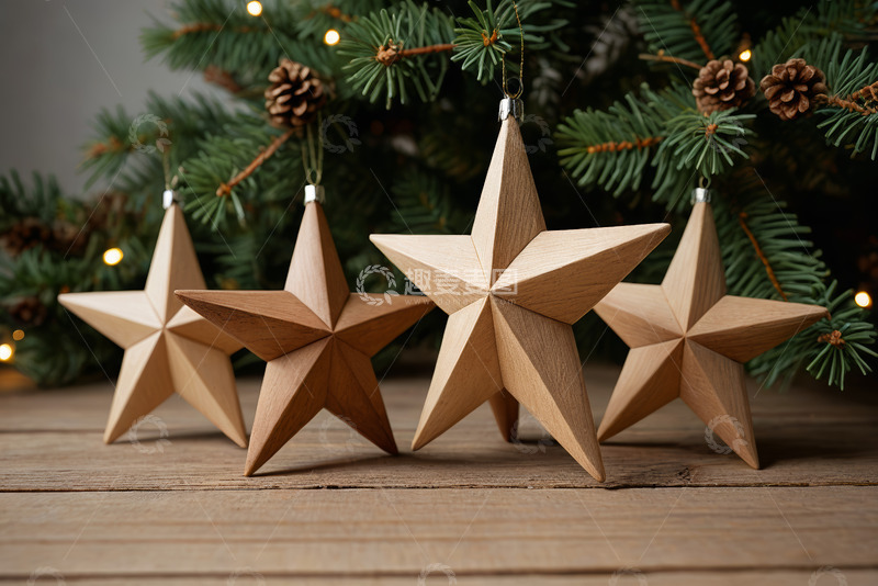 高清大图下载【趣麦麦图】木质星星圣诞装饰摆件