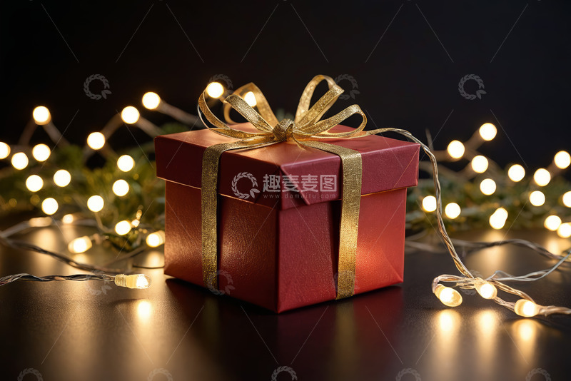 高清大图下载【趣麦麦图】红色礼品盒配金色丝带装饰