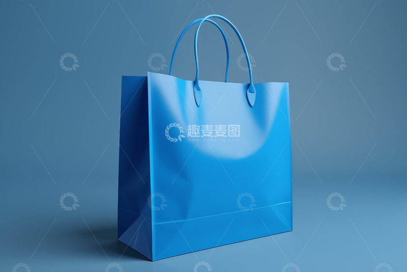 高清大图下载【趣麦麦图】蓝色纸质购物袋特写