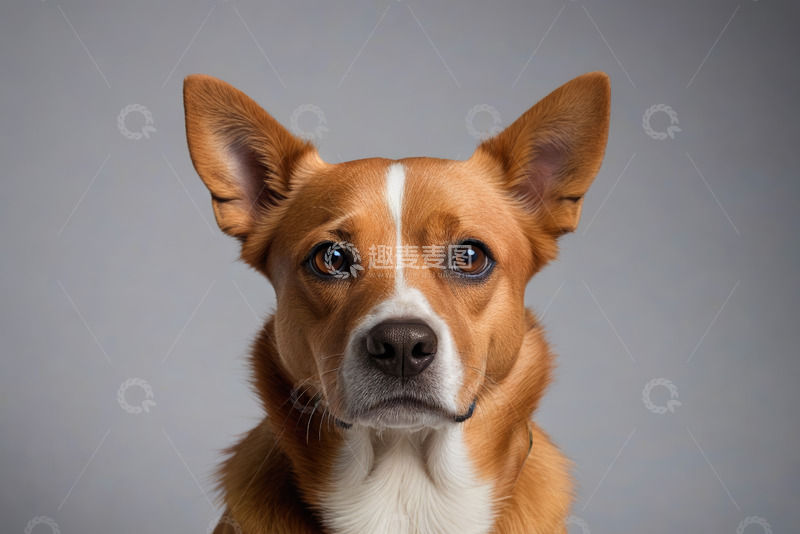 高清大图下载【趣麦麦图】棕白相间狗正面特写