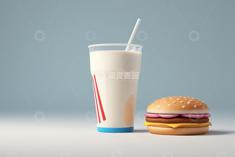 高清大图下载【趣麦麦图】汉堡与饮品组合美食素材